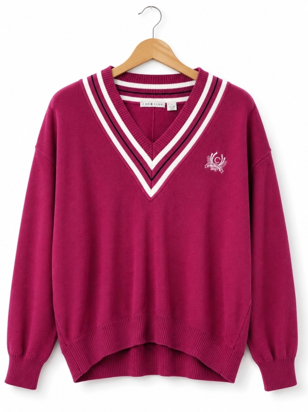 VINTAGE 100% Cotton V-Neck Varsity Sweater Women's Oversized Preppy Knit Size M - Picture 3 of 8